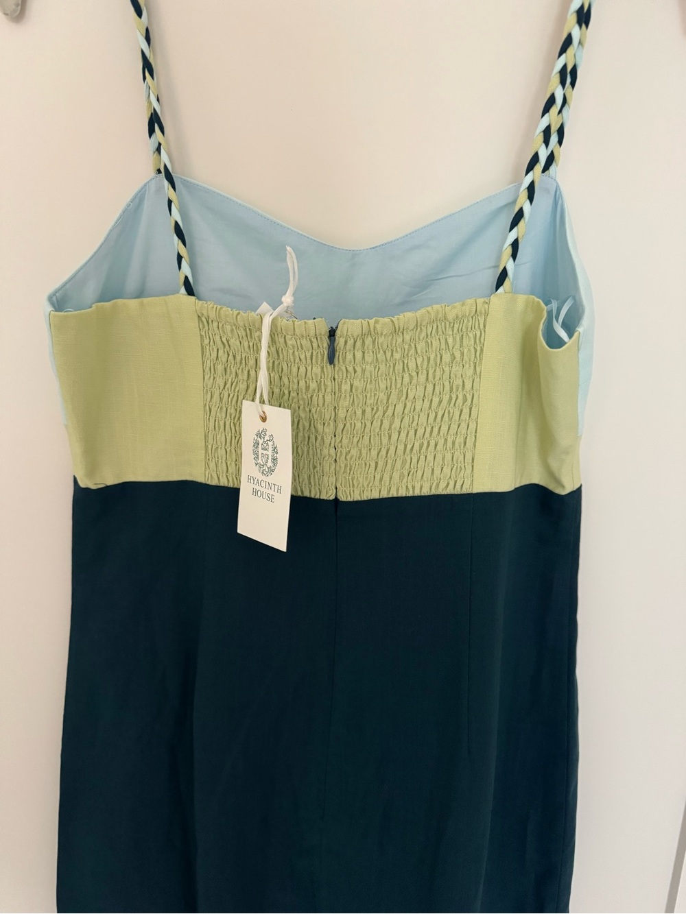 Colorblock Midi Slip Dress in Light Blue, Olive & Teal - Picture 3 of 5
